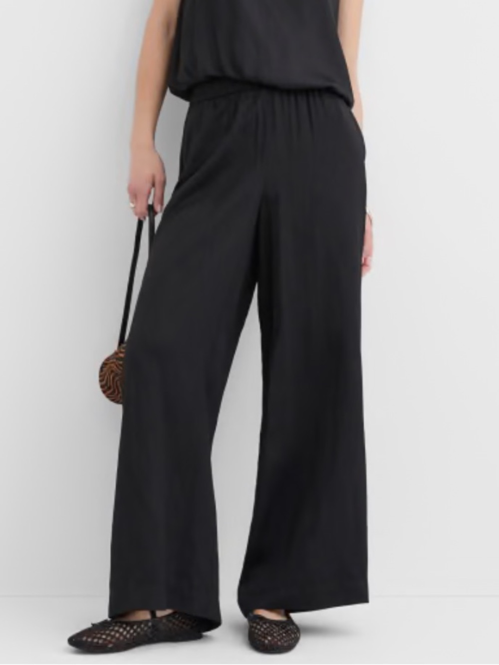 NEW Loft Pull On Wide Leg Pants Black XL Regular NWT